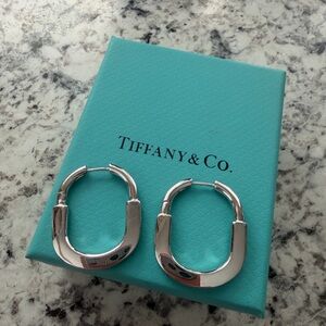 Source Unknown Silver Oval Hoop Earrings with Blue Box
